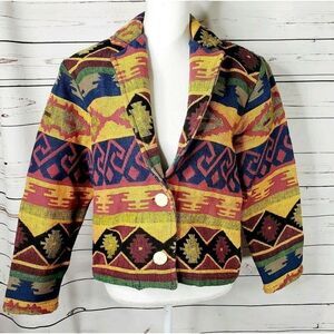 Vintage Aztec Cotton Tapestry Cropped Riding Jacket
